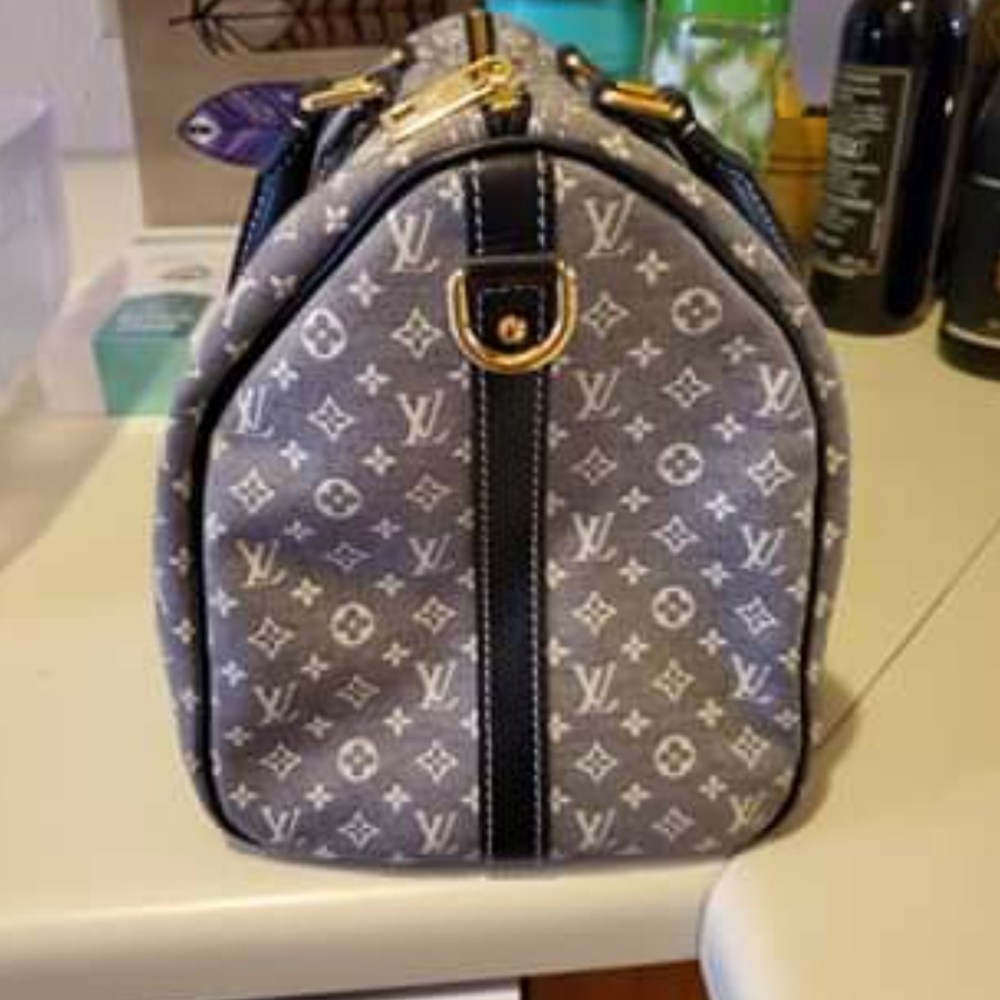 Louis Vuitton Blue/Gray Monogram Speedy-Style Satchel with Blue Handles - Picture 4 of 10
